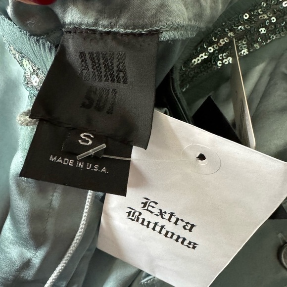 Anna Sui- NWT Teal Silk, Sequin and Velvet Cargo Pants - Picture 6 of 11